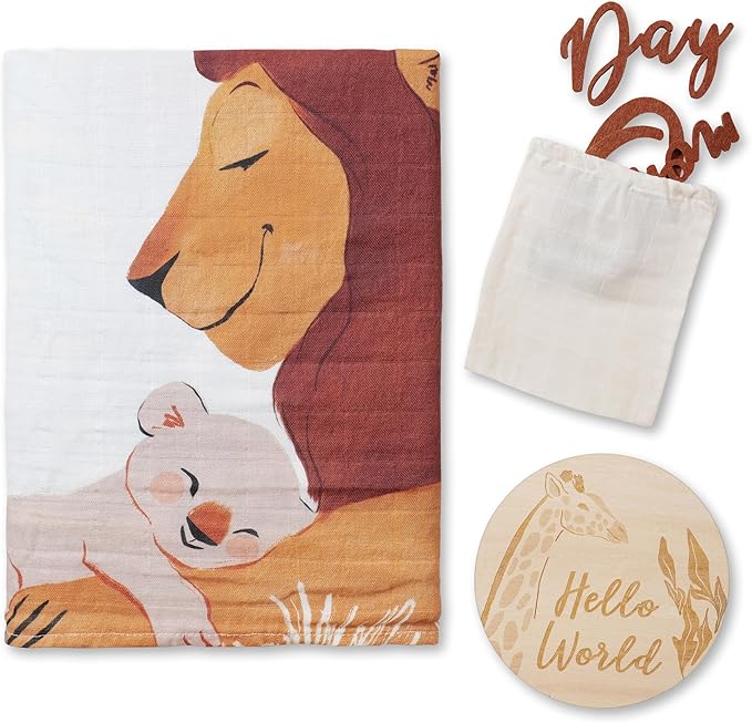 Miaoberry Safari Baby Milestone Blanket, Africa Jungle Theme Monthly Photo Growth Tracker with Giraffe, Lion, Elephant with Hello World Sign
