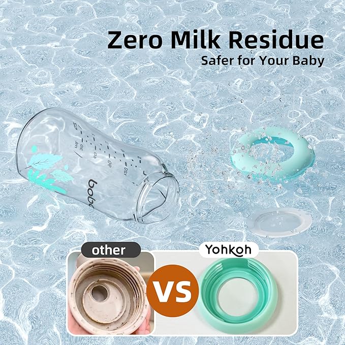 YOHKOH Glass Breast Milk Storage Bottles - 100% Leak-Proof, BPA-Free Breastmilk Storage Containers, Freezer & Dishwasher Safe, Ideal for Nursing Mothers (Multicolor, 5.4oz (Pack of 4))