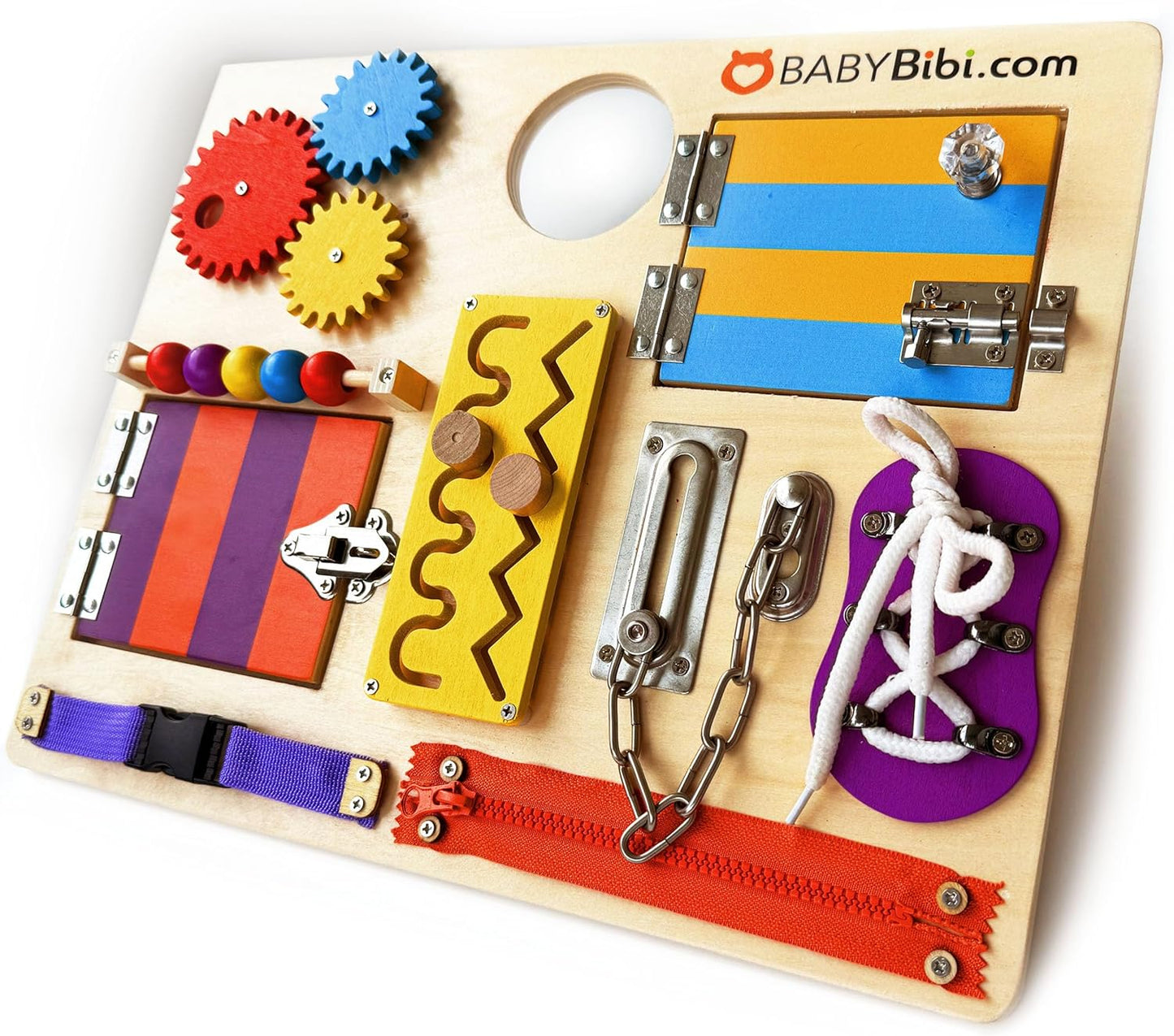 Montessori Busy Board for Toddlers - Safe, Durable Sensory Activity Board with Locks, Shoelaces & More - Perfect Educational Toy Built for Growth & Travel - 36 Months & Up - Color Edition