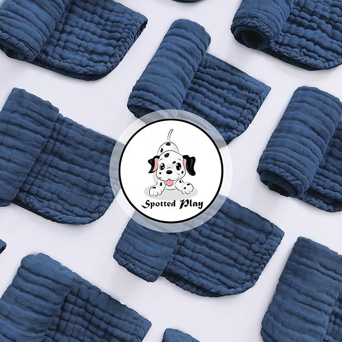 Muslin Burp Cloths 100% Cotton Large 20''x10'' Extra Soft and Absorbent Baby Wash Cloths Spit Up Rags - Baby Burping Cloth for Boys Girls Items(12 Pack Navy Blue)