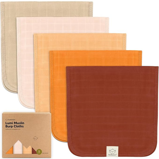 5-Pack Cotton Muslin Burp Cloths Baby Girls, Boys - Soft & Absorbent Spit Up Burp Rags, Large Muslin Towel, Cotton Wash Cloths for Babies, Newborn, Infant, No Shrink, Durable, Neutral (Sahara)