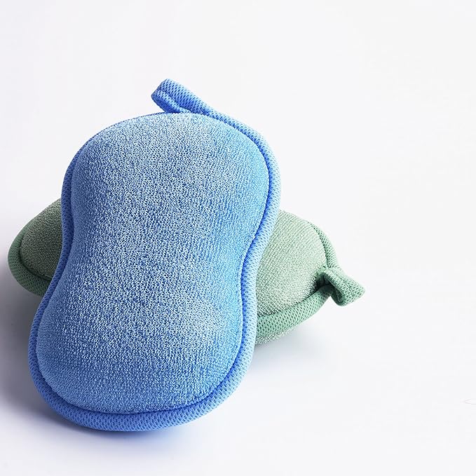Baby Bath Sponge - Ultra Soft Baby Sponge for Bathing - Kids Bath Sponges for Infants, Toddler Bath Time, 2 Count (1 Pack) - Green Blue