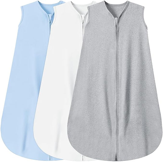 3 Pack Baby Sleep Sack 3-6 Months 100% Rayon Cotton Baby Sleeping Bag 2-Way Zipper Toddler Wearable Blankets Comfy Stretchy Thin Sleep Sacks TOG 0.3