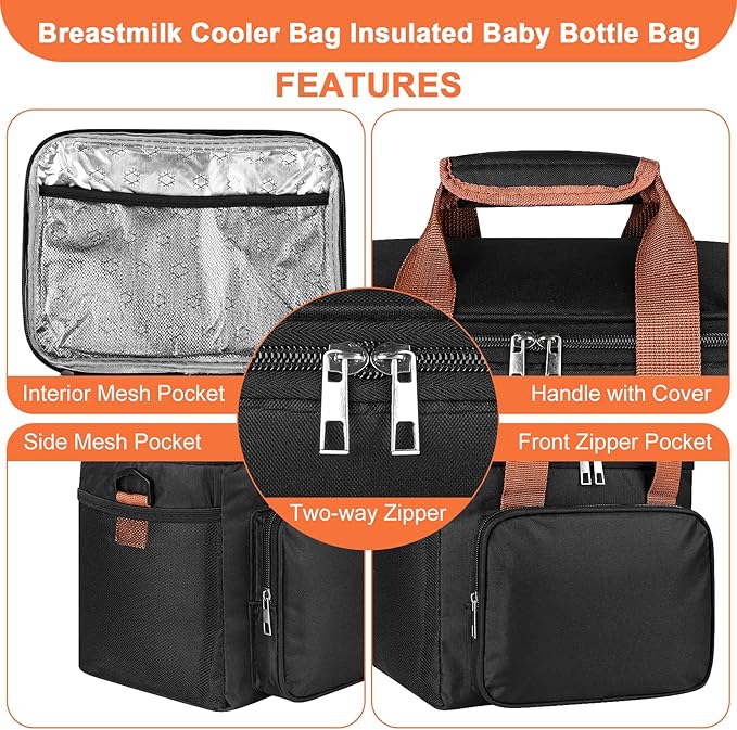 Accmor Breastmilk Cooler Bag with Ice Pack, Fits 6 Baby Bottles Up to 9 Ounce Insulated Baby Bottle Tote Bags, Waterproof Breastmilk Cooler Bags for Nursing Working Mom Daycare