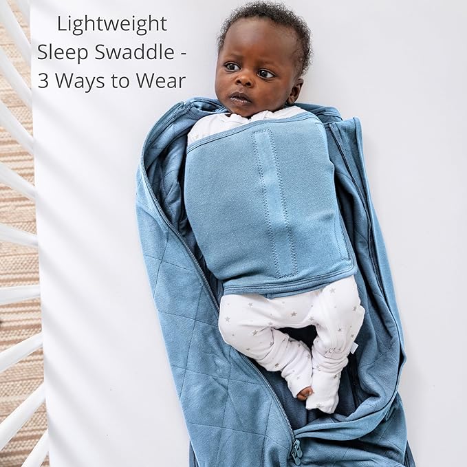 Dreamland Baby Bamboo Viscose Swaddle Sleep Sack (0-6 months). 1.0 TOG Ultra Soft Swaddle Blanket w/Built in Band. 97% Viscose, 3% Spandex (Ocean). Mom-Owned US Business, Premium Materials