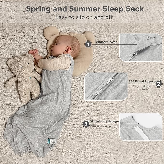 Rayon Made from Bamboo Sleep Sack, 0.5 TOG Wearable Blanket Baby, Sleep Sack 0-6 Months for Spring and Summer, Grey