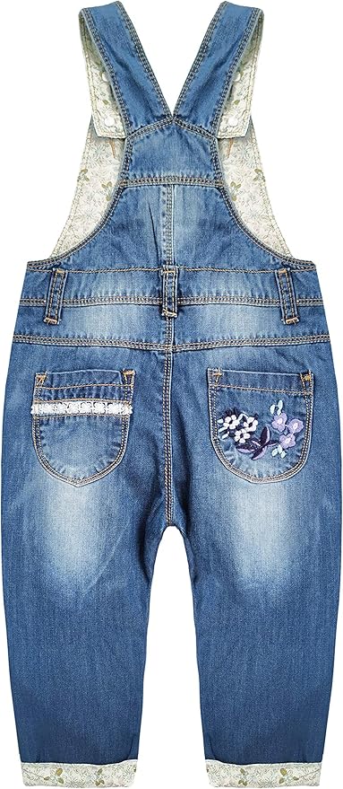 KIDSCOOL SPACE Baby Little Kids Cute Denim Embroidered Fashion Jean Overalls