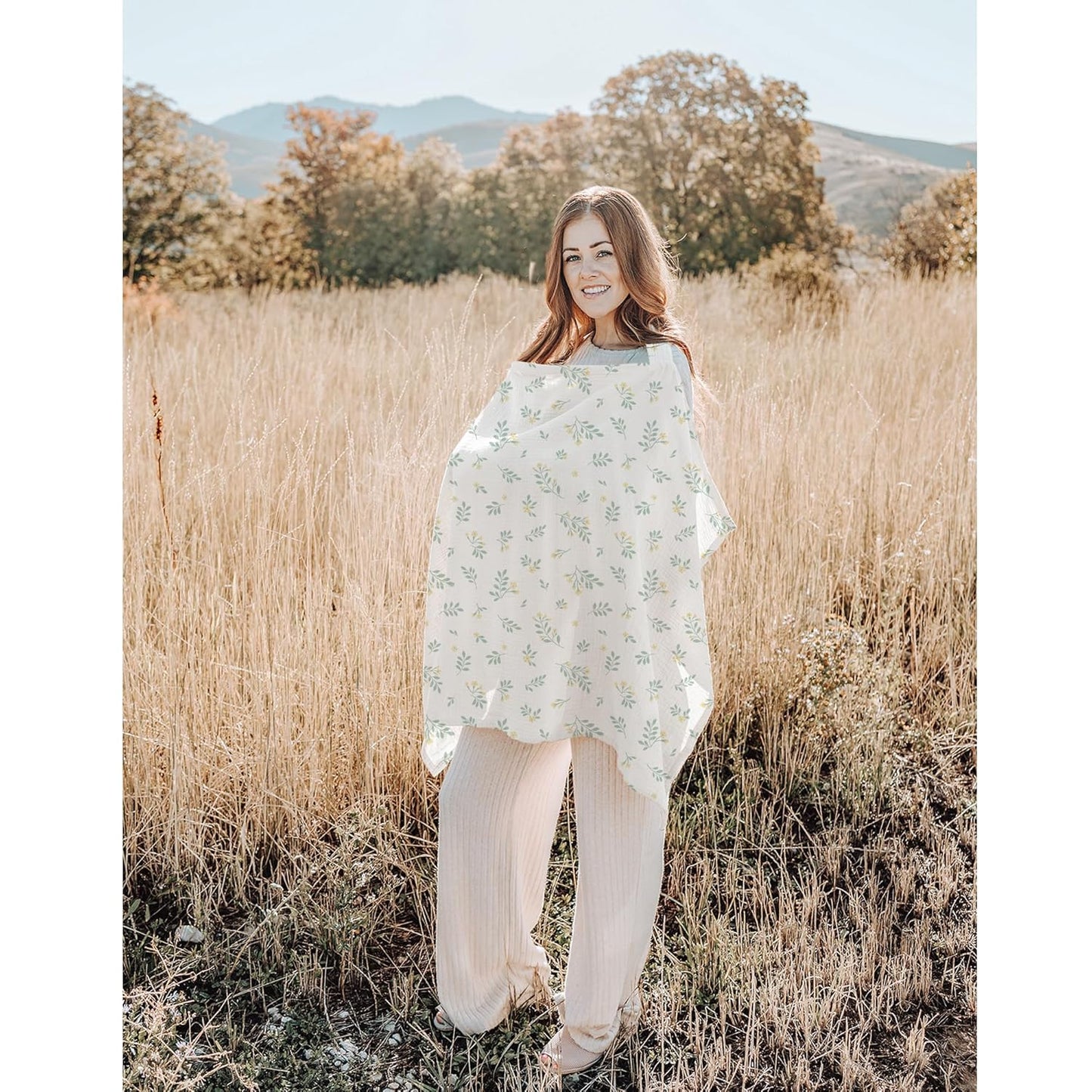 Konssy 2-Pack Muslin Nursing Cover Up for Breastfeeding Moms with Rigid Hoop, 100% Cotton, Lightweight & Breathable Breastfeeding Cover, Adjustable & Comfort