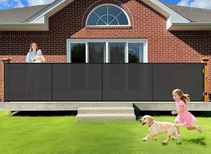 196 Inch Retractable Baby Gates Extra Wide, 41 Inch Reinforced Extra Tall Gate for Large Openings, Mesh Safety Gate for Kids Pets, Retractable Dog Gate for Pool Garages Doorway Indoor Outdoor, Black