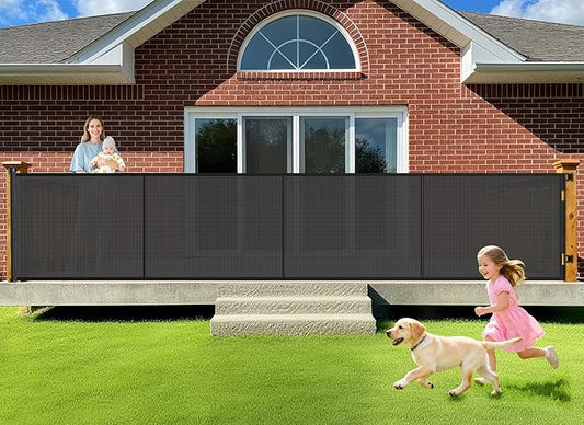 196 Inch Retractable Baby Gates Extra Wide, 41 Inch Reinforced Extra Tall Gate for Large Openings, Mesh Safety Gate for Kids Pets, Retractable Dog Gate for Pool Garages Doorway Indoor Outdoor, Black