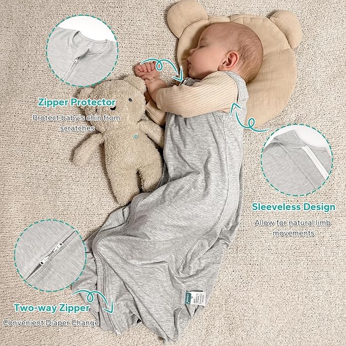 Rayon Made from Bamboo Sleep Sacks 0.5 TOG summer Wearable Blanket Baby 6-12 Months, Green & Grey