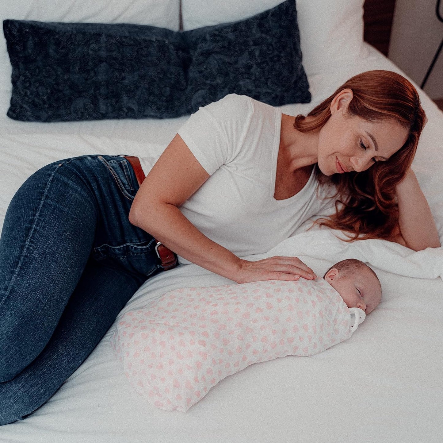 Comfy Cubs Muslin Swaddle Blankets Pack of 4, 47 x 47 Inches, Soft Cotton Baby Blanket Set, Large Multipurpose Swaddling Wraps for Newborns - Self-Soothing Swaddle - Pink