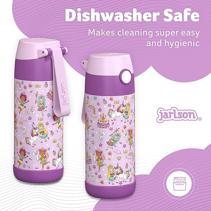 Jarlson® Mali Children's Water Bottle, Thermal Stainless Steel Water Bottle, BPA-Free, Leak-Proof, Children's Bottle with Chug Lid, Bottle for School, Nursery (Princess, 350 ml)