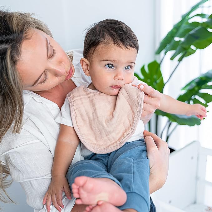 Comfy Cubs Muslin Bibs for Babies, Pack of 4 - Soft and Highly Absorbent, Feeding, Drool and Teething Bib, Adjustable Snaps - Stylish & Colorful Unisex Designs, Giftable Set - Multicolor