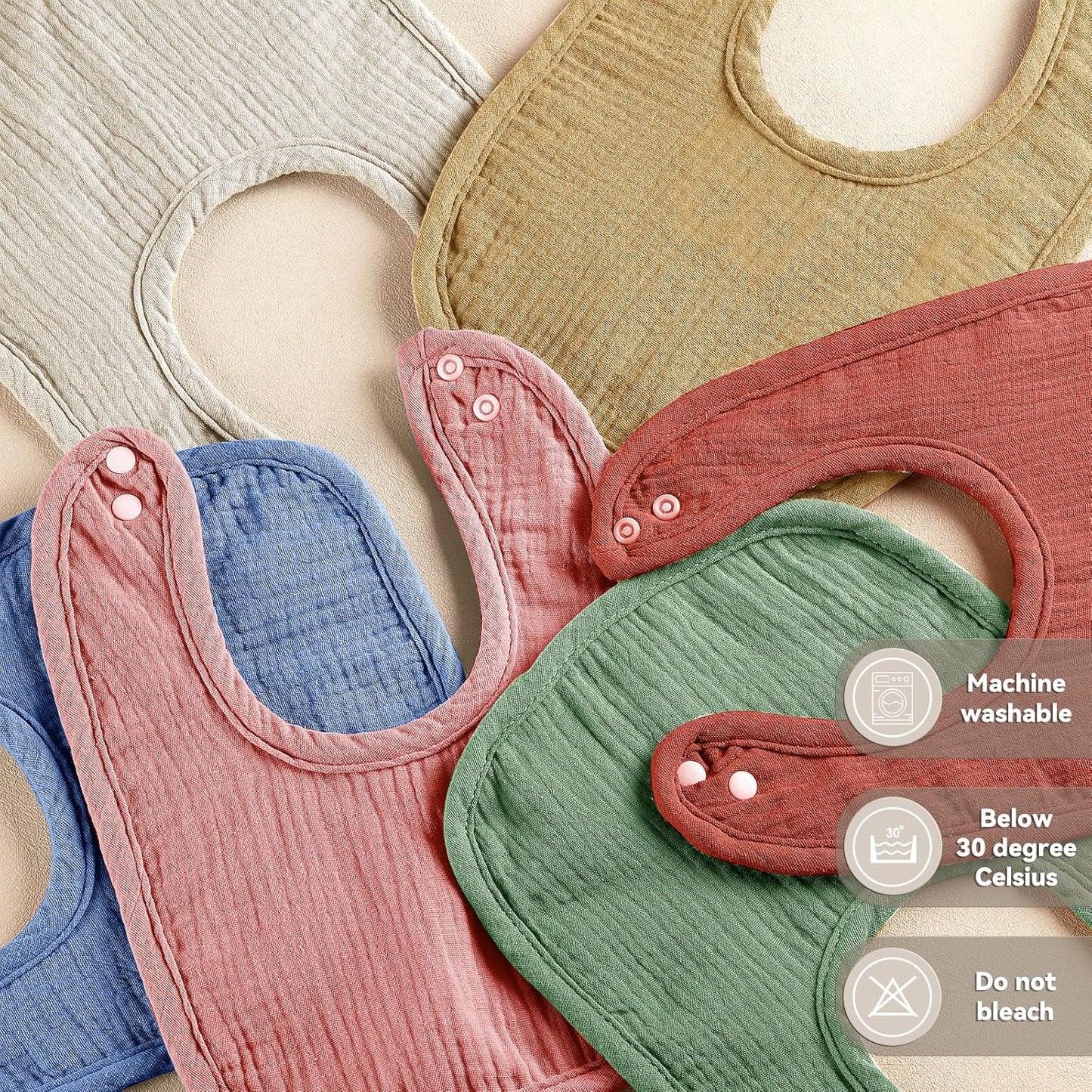 Muslin Baby Bibs for Unisex Boys Girls, Cotton Drool Bibs, Adjustable Newborn Bibs for Drooling and Teething