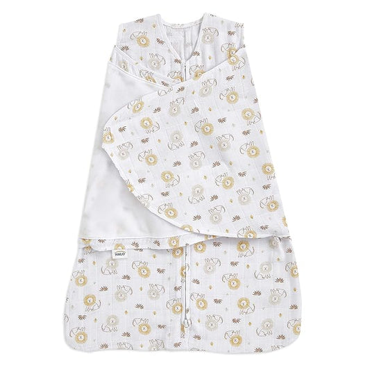 HALO 100% Cotton Muslin Sleepsack Swaddle, 3-Way Adjustable Wearable Blanket, TOG 1.5, Lions, Newborn, 0-3 Months