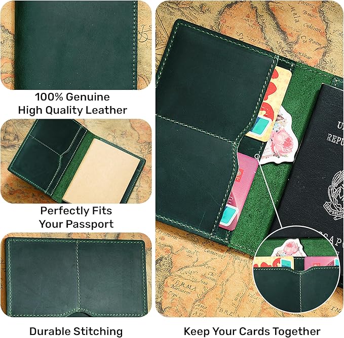HIFA Leather Passport Holder, Handmade Passport Cover with Card and Ticket Slot - Genuine Leather, Elegant Design, Easy Access - Passport Case, Passport Wallet, Passport Holder