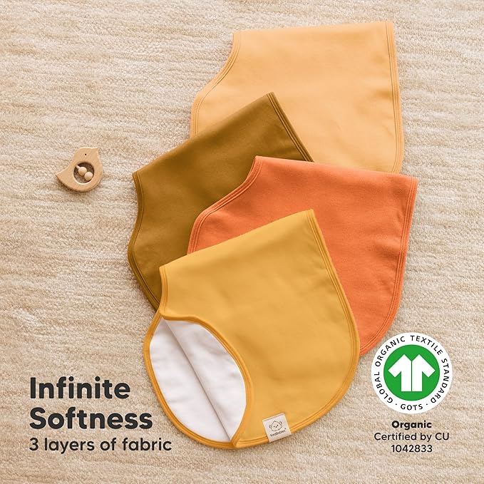 KeaBabies 4-Pack Baby Burp Cloths Baby Girl, Boy - Organic Cotton Burp Cloth, Extra Large, Absorbent, Soft Burping Cloths & Bibs Set for Babies, Newborn Burp Clothes, Thick Burp Rags (Phase)