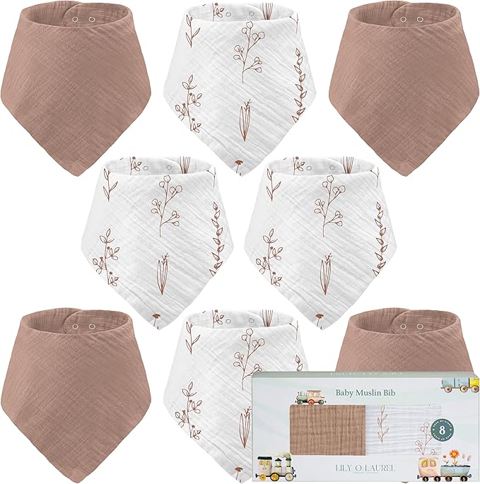 Muslin Baby bibs for drooling and teething, 100% cotton, Bibs for baby girl, Muslin bibs for boys (8 Pack)