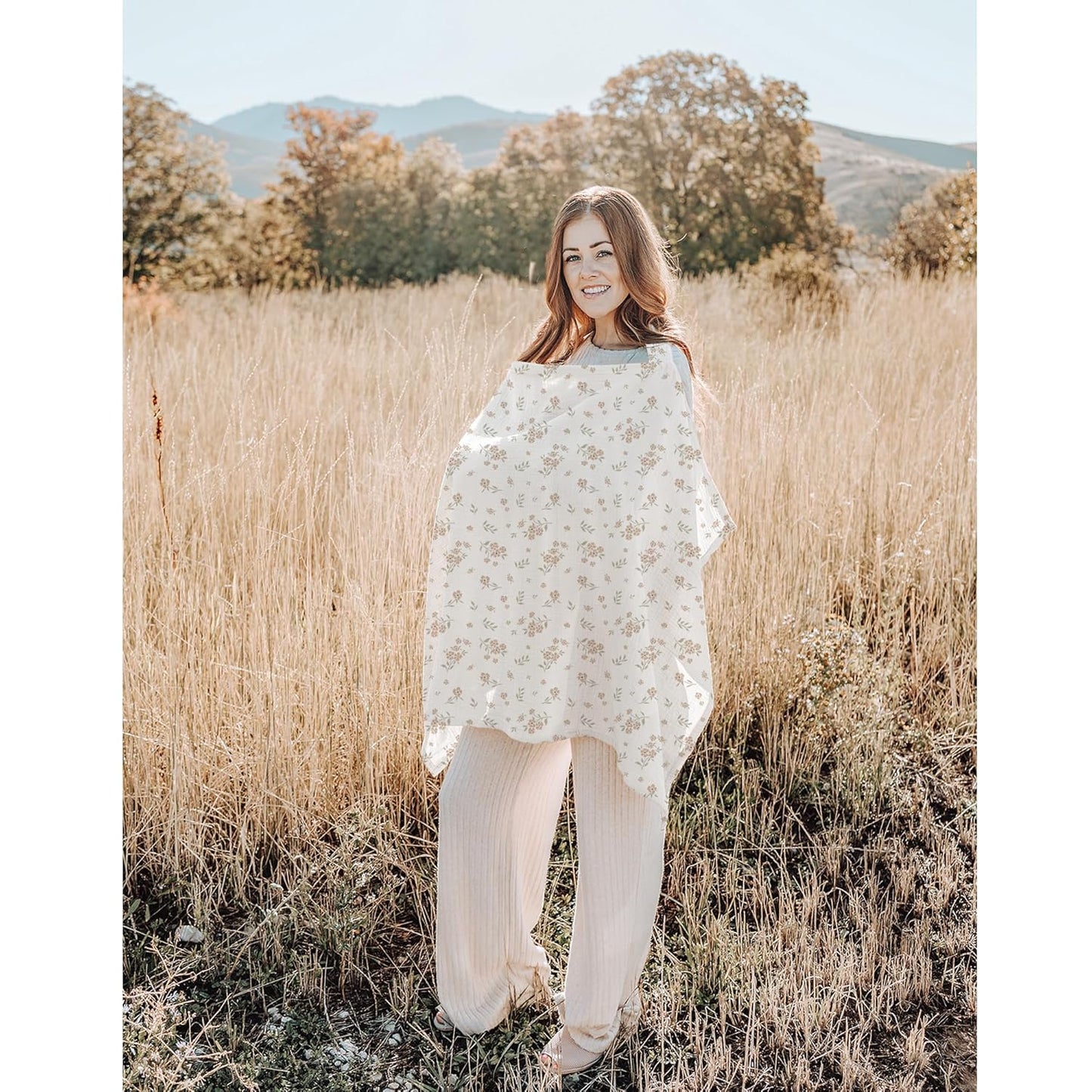 Konssy 2-Pack Muslin Nursing Cover Up for Breastfeeding Moms with Rigid Hoop, 100% Cotton, Lightweight & Breathable Breastfeeding Cover, Adjustable & Comfort