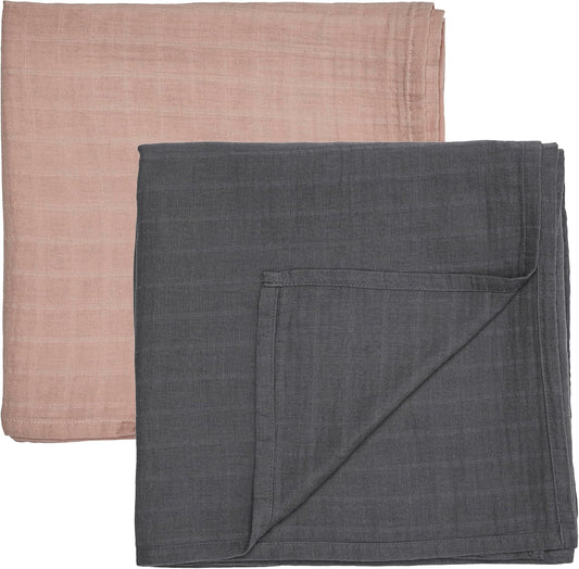 Swaddle - 100% Organic Cotton - Muslin Swaddle Blankets for Newborn, 47" x 47" 2-Pack (Blush/Soft Grey)