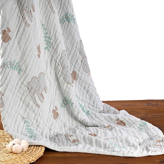 Ultra Soft Muslin Baby Blanket, A Versatile Swaddle and Bed Blanket for Babies, Toddlers, Boys, and Girls (Forest Elephant 1 Pack).