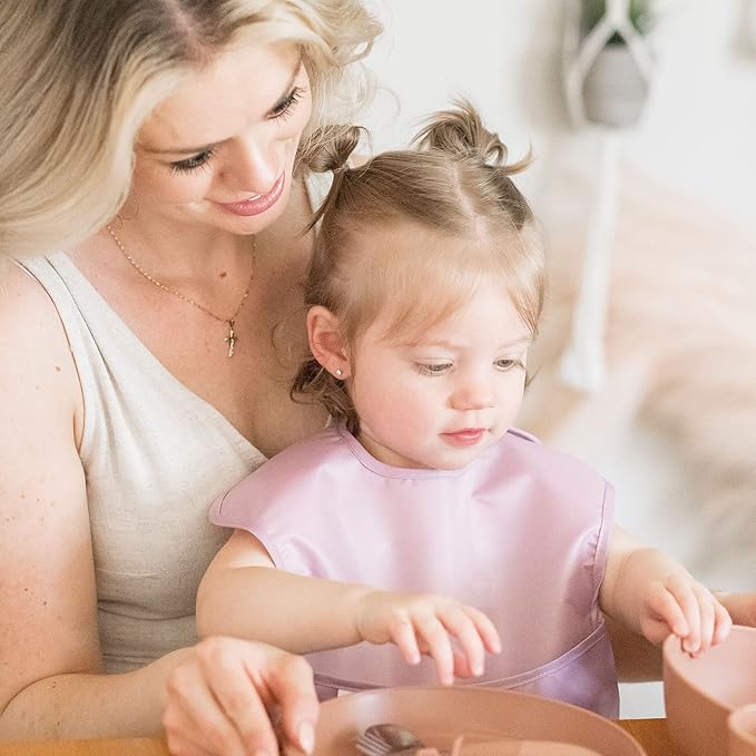 Tiny Twinkle Mess Proof Baby Bibs for Eating – Waterproof, Wipeable Toddler Bibs with Pocket – Baby Food Bibs for Girls & Boys(3 Pack,Unicorn Set)