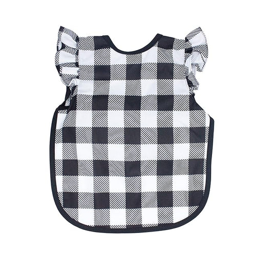 BapronBaby Flutter White Buffalo Plaid Bapron - No Neck Tie Safer Bib for Baby& Toddler - Soft Waterproof Stain Resistant - Machine Washable - Sz Baby/Toddler 6m-3T