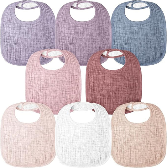 Bearmoss Muslin Baby Drooling Bibs 8 Pack, 100% Cotton Square Adjustable Bandana Bibs Gift for Baby Girls Boys Teething Drool