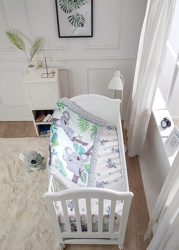 La Premura Baby Koala Nursery Crib Bedding Set, 3 Piece Standard Size Crib Set, Grey and Green, Unisex Nursey Bedding and Neutral Decor