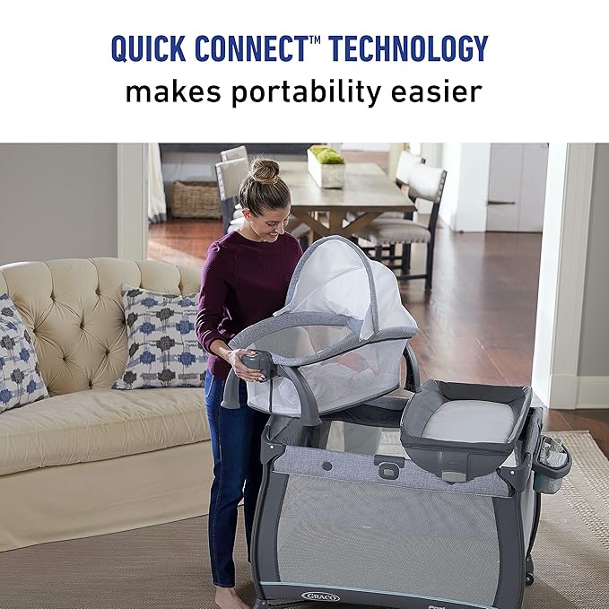 Graco Pack ’n Play Quick Connect Playard, Portable Bassinet with Carry Handle, Full‑Size Infant Bassinet, Diaper Changer, Alex