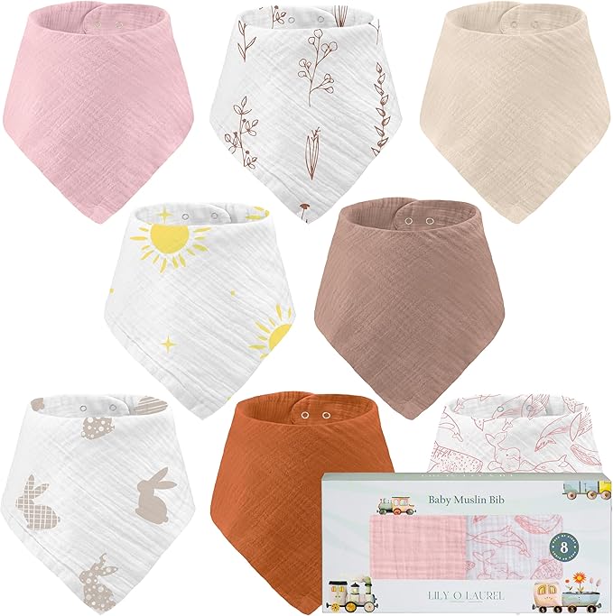 Muslin Baby bibs for drooling and teething, 100% cotton, Bibs for baby girl, Muslin bibs for boys (8 Pack)