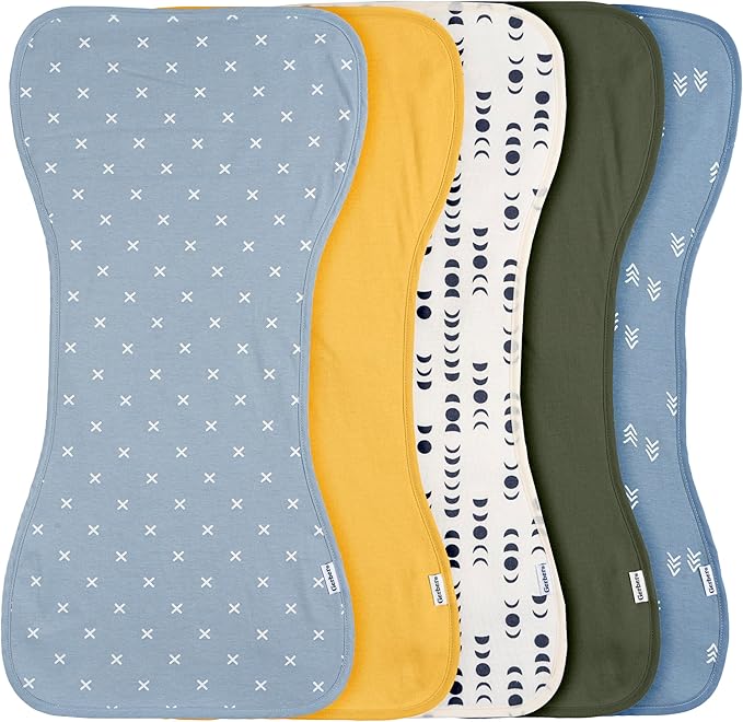 Gerber Baby Unisex Burp Cloths 5-Pack, Blue Gold, Size 10.5" x 21"