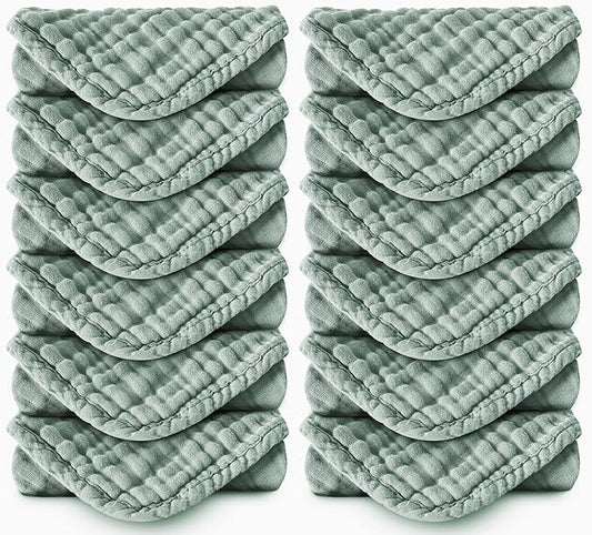 Muslin Burp Cloths 100% Cotton Large 20''x10'' Extra Soft and Absorbent Baby Wash Cloths Spit Up Rags - Baby Burping Cloth for Boys Girls Items(12 Pack Green)