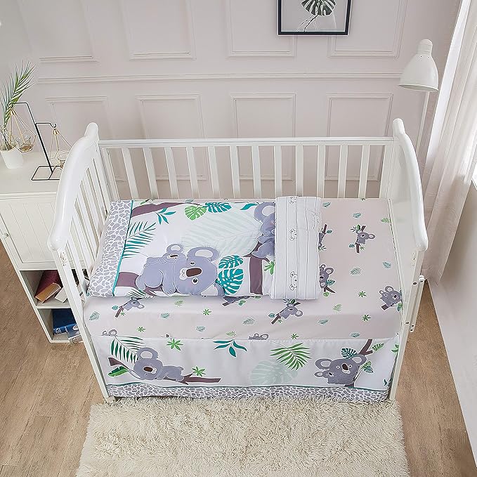 La Premura Baby Koala Nursery Crib Bedding Set, 3 Piece Standard Size Crib Set, Grey and Green, Unisex Nursey Bedding and Neutral Decor