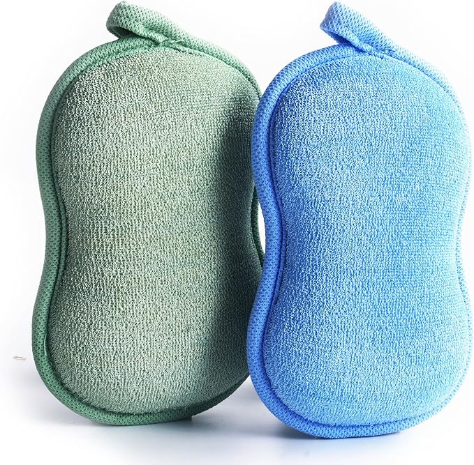 Baby Bath Sponge - Ultra Soft Baby Sponge for Bathing - Kids Bath Sponges for Infants, Toddler Bath Time, 2 Count (1 Pack) - Green Blue