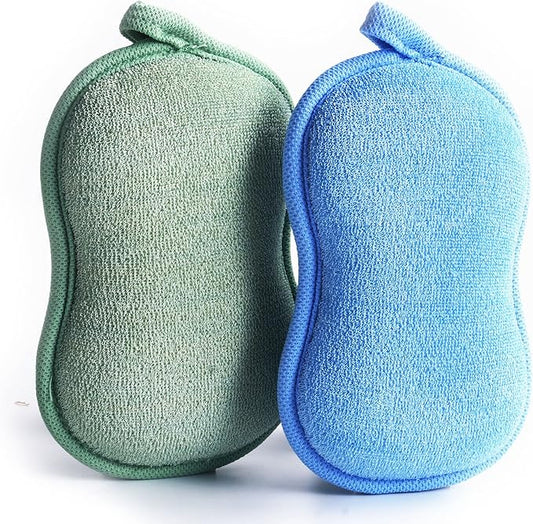 Baby Bath Sponge - Ultra Soft Baby Sponge for Bathing - Kids Bath Sponges for Infants, Toddler Bath Time, 2 Count (1 Pack) - Green Blue