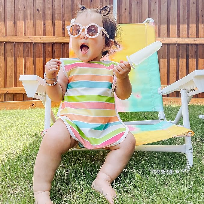 BapronBaby Rainbow Stripes Bapron - No Neck Tie Safer Bib for Baby & Toddler - Soft Waterproof Stain Resistant - Machine Washable - Sz Preschool 3-5yrs