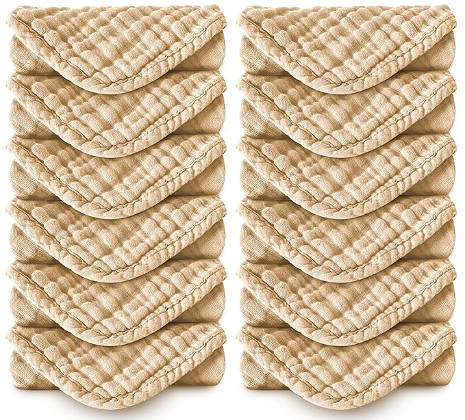 Muslin Burp Cloths 100% Cotton Large 20''x10'' Extra Soft and Absorbent Baby Wash Cloths Spit Up Rags - Baby Burping Cloth for Boys Girls Items(12 Pack Brown)