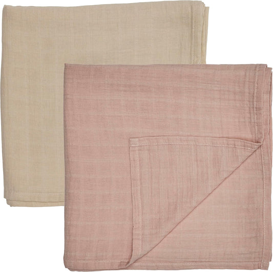 Swaddle - 100% Organic Cotton - Muslin Swaddle Blankets for Newborn, 47" x 47" 2-Pack (Fog/Blush)